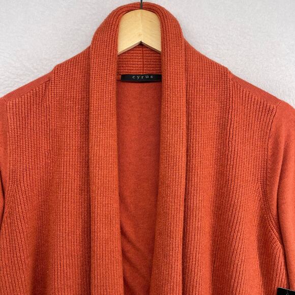 CYRUS Cardigan M Open Drape Front Sweater Shawl Ribbed Stretch Orange NEW - Picture 3 of 13